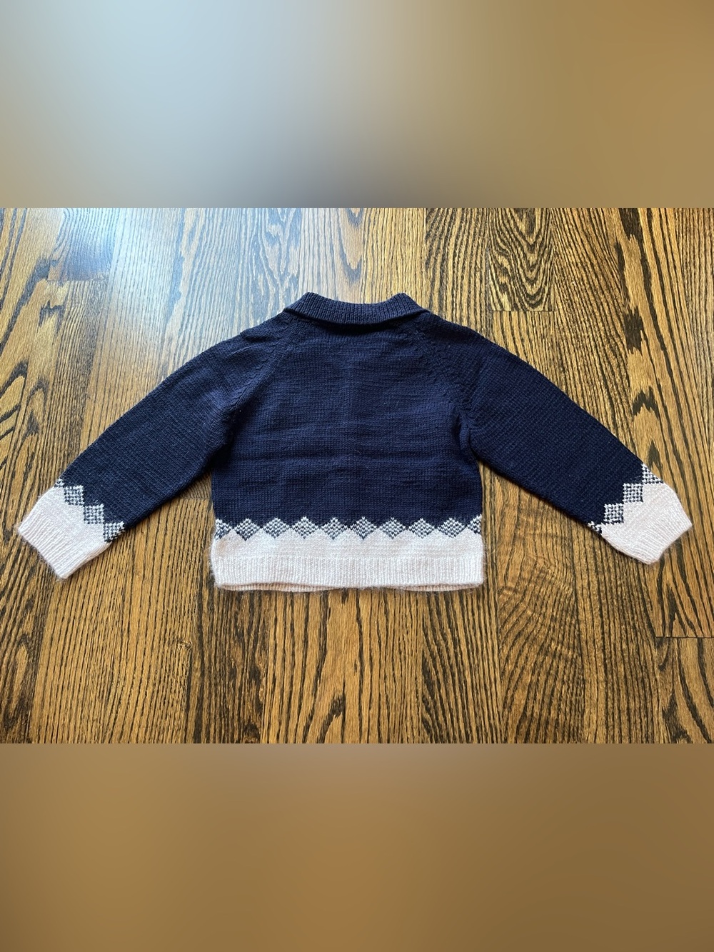 Handmade Baby Navy Blue Cream Geometric Sweater Cardigan (2-3Y) - Picture 5 of 6